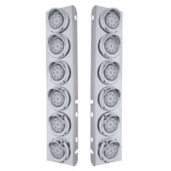 UP33611-SS Front Air Cleaner Bracket With 12X 9 LED 2" Reflector Lights & Visors For Peterbilt-Amber LED/Clear Lens