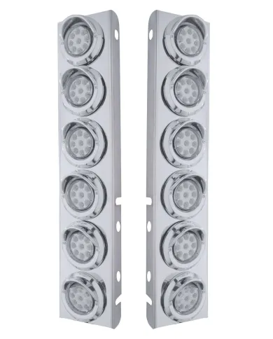 UP33611-SS Front Air Cleaner Bracket With 12X 9 LED 2" Reflector Lights & Visors For Peterbilt-Amber LED/Clear Lens