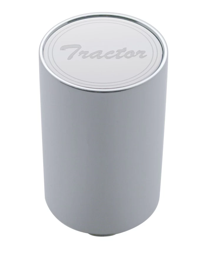 (CARD) CHROME ALUMINUM 3" AIR VALVE KNOB W/ STAINLESS STEEL CURSIVE SCRIPT PLAQUE - TRACTOR