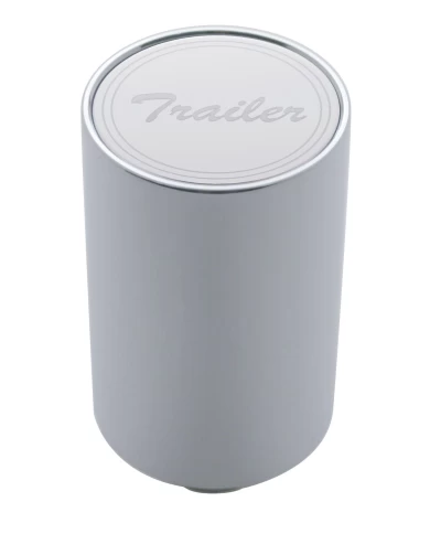 (CARD) CHROME ALUMINUM 3" AIR VALVE KNOB W/ STAINLESS STEEL CURSIVE SCRIPT PLAQUE - TRAILER (CARD) CHROME ALUMINUM 3" AIR VALVE KNOB W/ STAINLESS STEEL CURSIVE SCRIPT PLAQUE - TRAILER