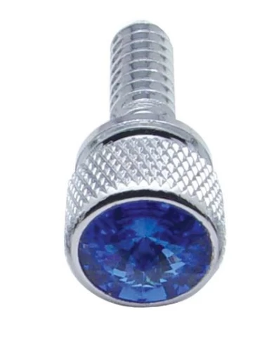 (14/CARD) CHROME PETERBILT DASH SCREWS W/ DIAMOND - BLUE (14/CARD) CHROME PETERBILT DASH SCREWS W/ DIAMOND - BLUE