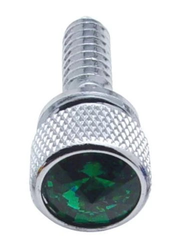 (14/CARD) CHROME PETERBILT DASH SCREWS W/ DIAMOND - GREEN (14/CARD) CHROME PETERBILT DASH SCREWS W/ DIAMOND - GREEN