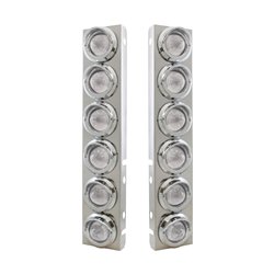 UP33615-SS Front Air Cleaner Bracket With 12X 9 LED 2" Beehive Lights & Visors For Peterbilt-Amber LED/Clear Lens