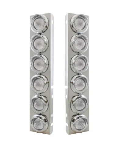 UP33615-SS Front Air Cleaner Bracket With 12X 9 LED 2" Beehive Lights & Visors For Peterbilt-Amber LED/Clear Lens
