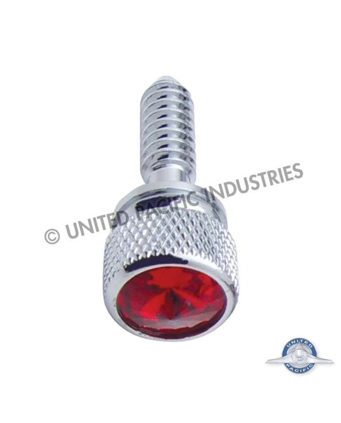 (14/CARD) CHROME PETERBILT DASH SCREWS W/ DIAMOND - RED (14/CARD) CHROME PETERBILT DASH SCREWS W/ DIAMOND - RED
