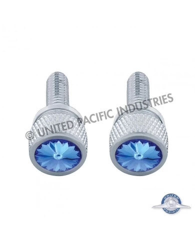 (2/CARD) CHROME KENWORTH DASH SHORT SCREWS W/ DIAMOND - BLUE (2/CARD) CHROME KENWORTH DASH SHORT SCREWS W/ DIAMOND - BLUE