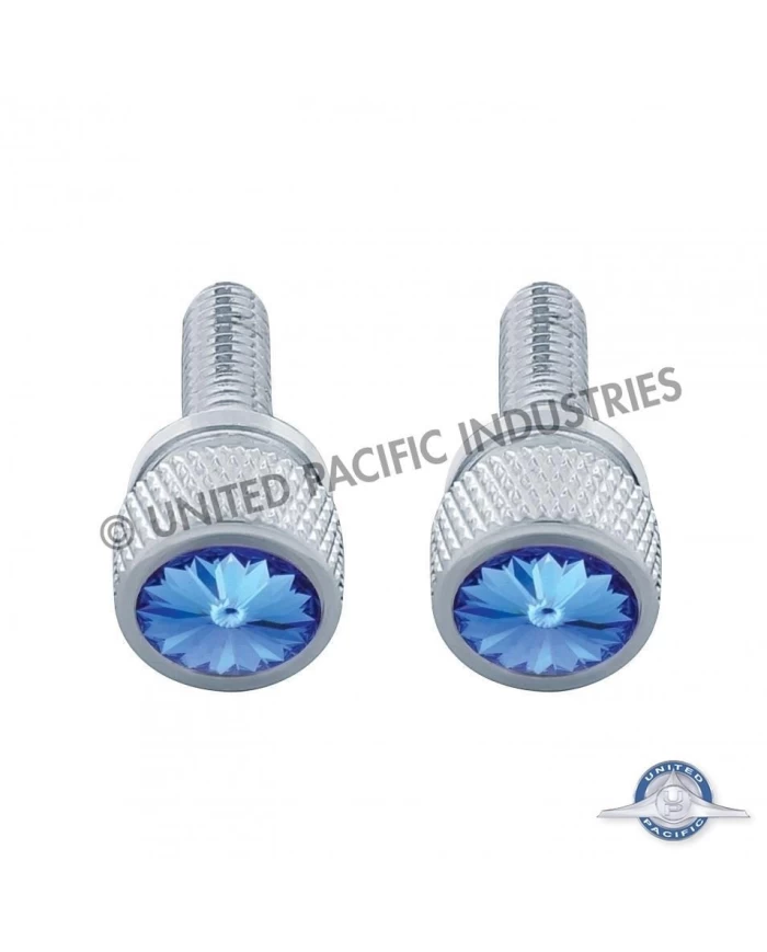 (2/CARD) CHROME KENWORTH DASH SHORT SCREWS W/ DIAMOND - BLUE