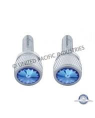 (2/CARD) CHROME KENWORTH DASH SHORT SCREWS W/ DIAMOND - BLUE (2/CARD) CHROME KENWORTH DASH SHORT SCREWS W/ DIAMOND - BLUE