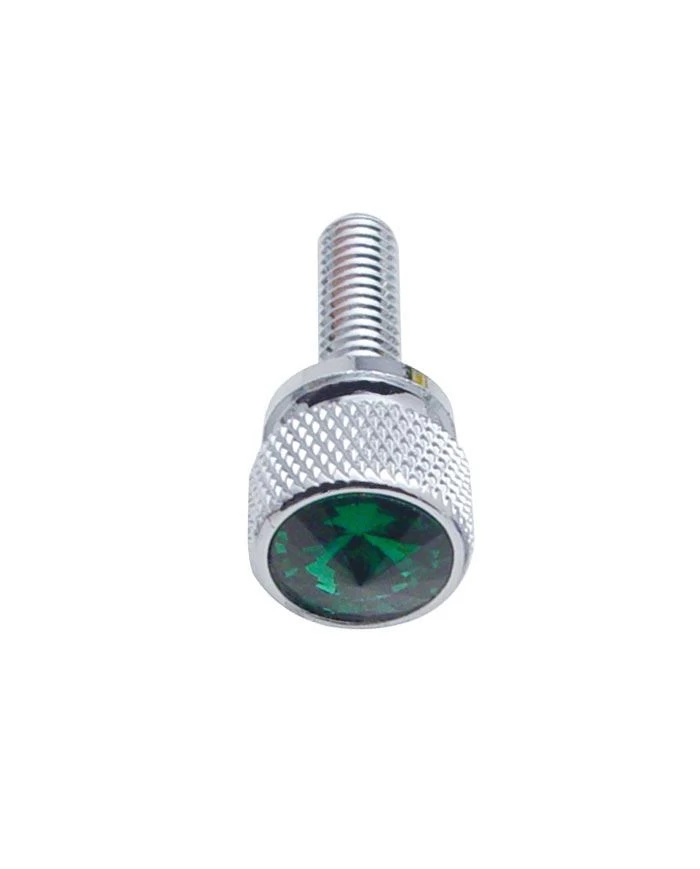 (12/CARD) CHROME KENWORTH DASH SHORT SCREWS W/ DIAMOND - GREEN