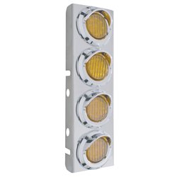 UP33616-SS Front Air Cleaner Bracket With 8X 9 LED 2" Lights & Visors For Peterbilt-Amber LED & Lens