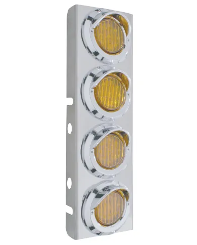 UP33616-SS Front Air Cleaner Bracket With 8X 9 LED 2" Lights & Visors For Peterbilt-Amber LED & Lens