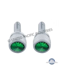 (2/CARD) CHROME KENWORTH DASH SHORT SCREWS W/ DIAMOND - GREEN (2/CARD) CHROME KENWORTH DASH SHORT SCREWS W/ DIAMOND - GREEN