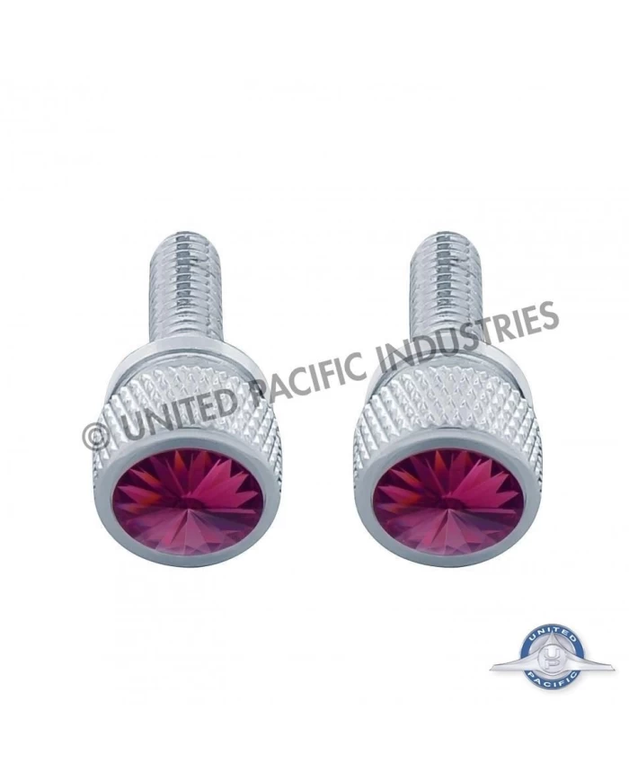 (2/CARD) CHROME KENWORTH DASH SHORT SCREWS W/ DIAMOND - PURPLE