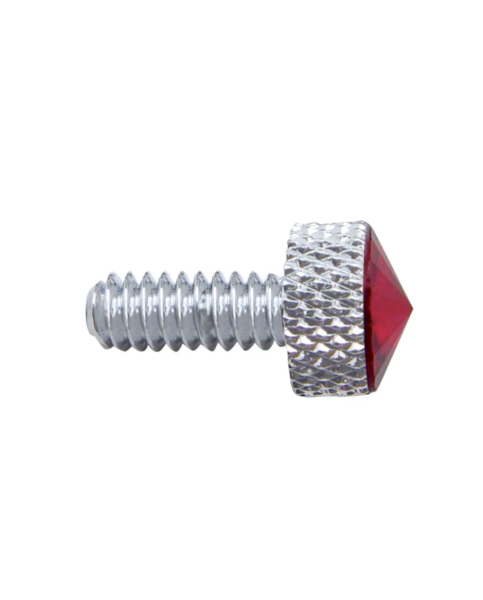 (12/CARD) CHROME KENWORTH DASH SHORT SCREWS W/ DIAMOND - RED (12/CARD) CHROME KENWORTH DASH SHORT SCREWS W/ DIAMOND - RED