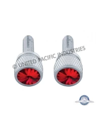 (2/CARD) CHROME KENWORTH DASH SHORT SCREWS W/ DIAMOND - RED (2/CARD) CHROME KENWORTH DASH SHORT SCREWS W/ DIAMOND - RED