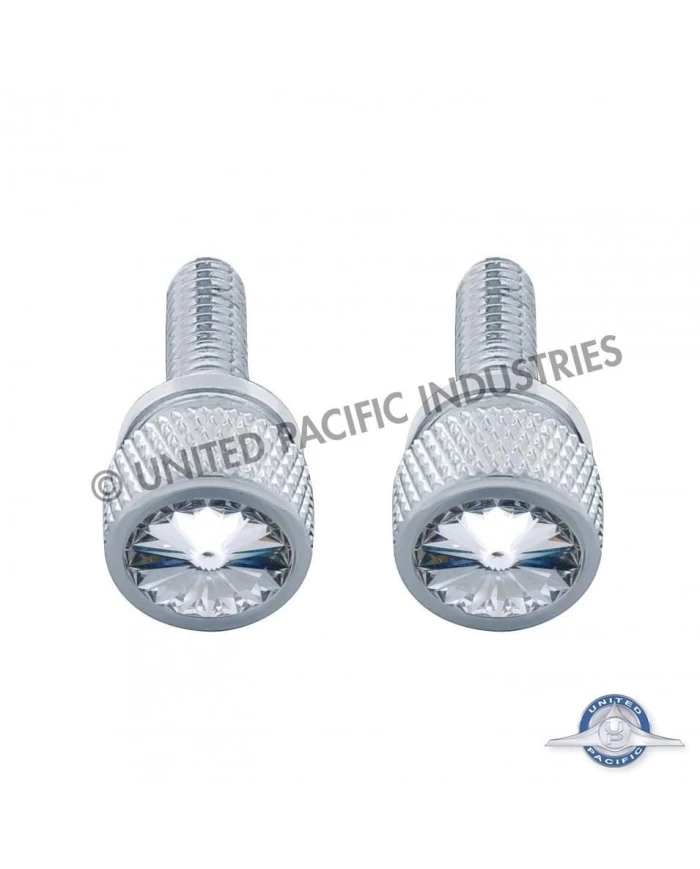 (2/CARD) CHROME KENWORTH DASH SHORT SCREWS W/ DIAMOND - CLEAR (2/CARD) CHROME KENWORTH DASH SHORT SCREWS W/ DIAMOND - CLEAR