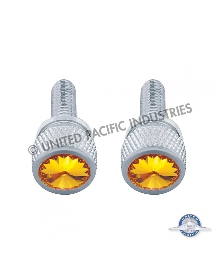 (2/CARD) CHROME KENWORTH DASH SHORT SCREWS W/ DIAMOND - AMBER (2/CARD) CHROME KENWORTH DASH SHORT SCREWS W/ DIAMOND - AMBER