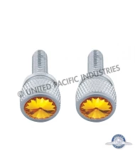 (2/CARD) CHROME KENWORTH DASH SHORT SCREWS W/ DIAMOND - AMBER (2/CARD) CHROME KENWORTH DASH SHORT SCREWS W/ DIAMOND - AMBER