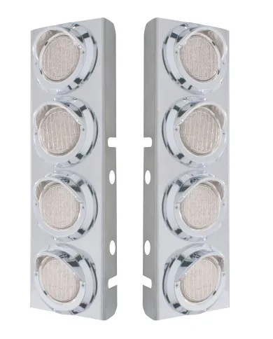 UP33617-SS Front Air Cleaner Bracket With 8X 9 LED 2" Lights & Visors For Peterbilt-Amber LED/Clear Lens