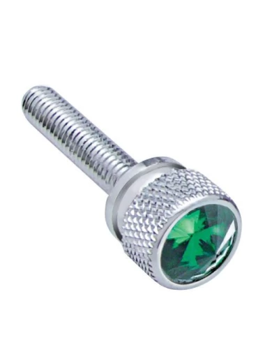 (12/CARD) CHROME KENWORTH DASH LONG SCREWS W/ DIAMOND - GREEN (12/CARD) CHROME KENWORTH DASH LONG SCREWS W/ DIAMOND - GREEN