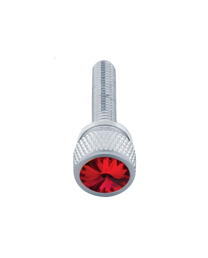 (2/CARD) CHROME KENWORTH DASH LONG SCREWS W/ DIAMOND - RED