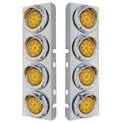 UP33618-SS Front Air Cleaner Bracket With 8X 9 LED 2" Reflector Lights & Visors For Peterbilt -Amber LED & Lens