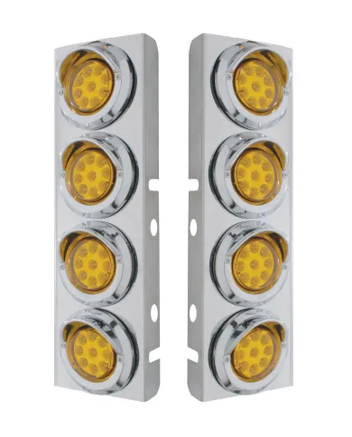 UP33618-SS Front Air Cleaner Bracket With 8X 9 LED 2" Reflector Lights & Visors For Peterbilt -Amber LED & Lens