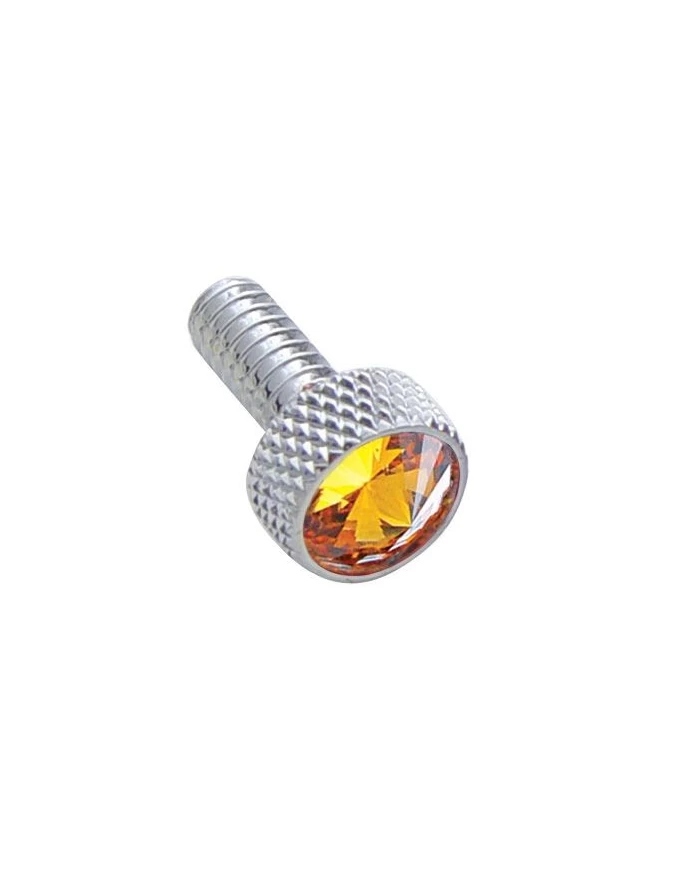 (2/CARD) CHROME PETERBILT SMALL DASH SCREW W/ DIAMOND - AMBER (2/CARD) CHROME PETERBILT SMALL DASH SCREW W/ DIAMOND - AMBER