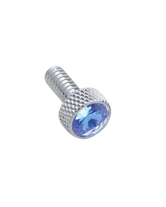 (2/CARD) CHROME PETERBILT SMALL DASH SCREW W/ DIAMOND - BLUE (2/CARD) CHROME PETERBILT SMALL DASH SCREW W/ DIAMOND - BLUE