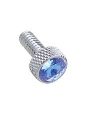 (2/CARD) CHROME PETERBILT SMALL DASH SCREW W/ DIAMOND - BLUE (2/CARD) CHROME PETERBILT SMALL DASH SCREW W/ DIAMOND - BLUE