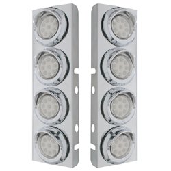 UP33619-SS Front Air Cleaner Bracket With 8X 9 LED 2" Reflector Lights & Visors For Peterbilt -Amber LED/Clear Lens