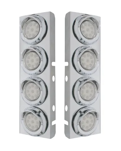 UP33619-SS Front Air Cleaner Bracket With 8X 9 LED 2" Reflector Lights & Visors For Peterbilt -Amber LED/Clear Lens