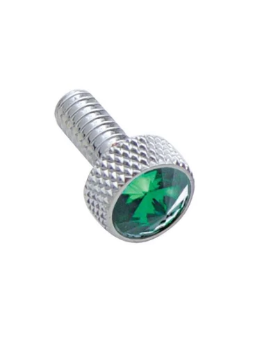 (2/CARD) CHROME PETERBILT SMALL DASH SCREW W/ DIAMOND - GREEN (2/CARD) CHROME PETERBILT SMALL DASH SCREW W/ DIAMOND - GREEN