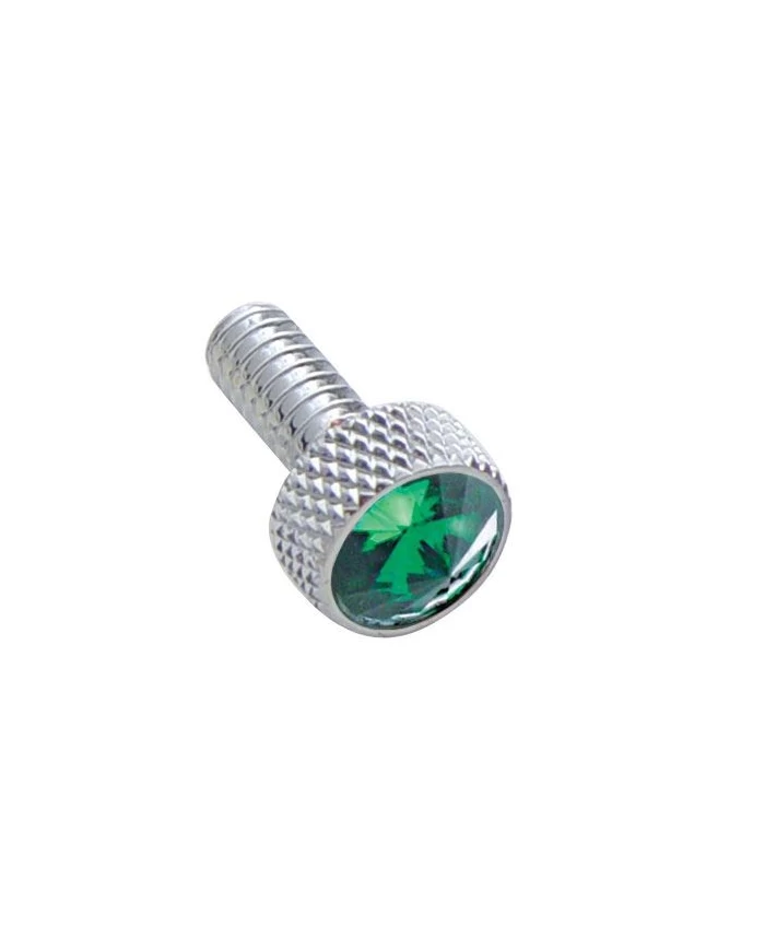 (2/CARD) CHROME PETERBILT SMALL DASH SCREW W/ DIAMOND - GREEN (2/CARD) CHROME PETERBILT SMALL DASH SCREW W/ DIAMOND - GREEN