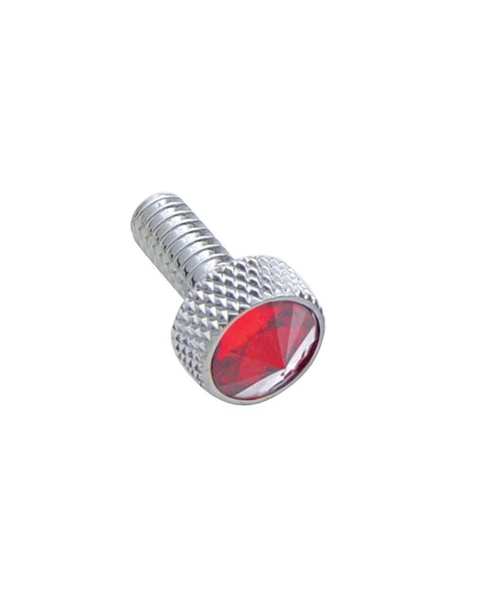 (BULK) CHROME PETERBILT SMALL DASH SCREW W/ DIAMOND - RED