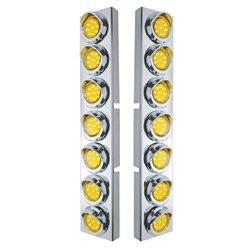 UP33624-SS Front Air Cleaner Bracket With 14X 9 Amber LED 2" Lights & Visors Bezel For KW Trucks -Amber Lens