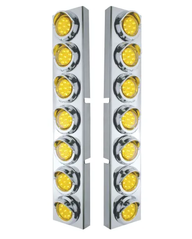 UP33624-SS Front Air Cleaner Bracket With 14X 9 Amber LED 2" Lights & Visors Bezel For KW Trucks -Amber Lens