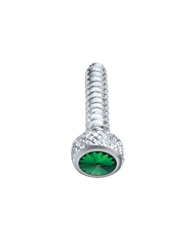 (2/CARD) CHROME FREIGHTLINER SHORT DASH SCREW W/ DIAMOND - GREEN (2/CARD) CHROME FREIGHTLINER SHORT DASH SCREW W/ DIAMOND - GREEN