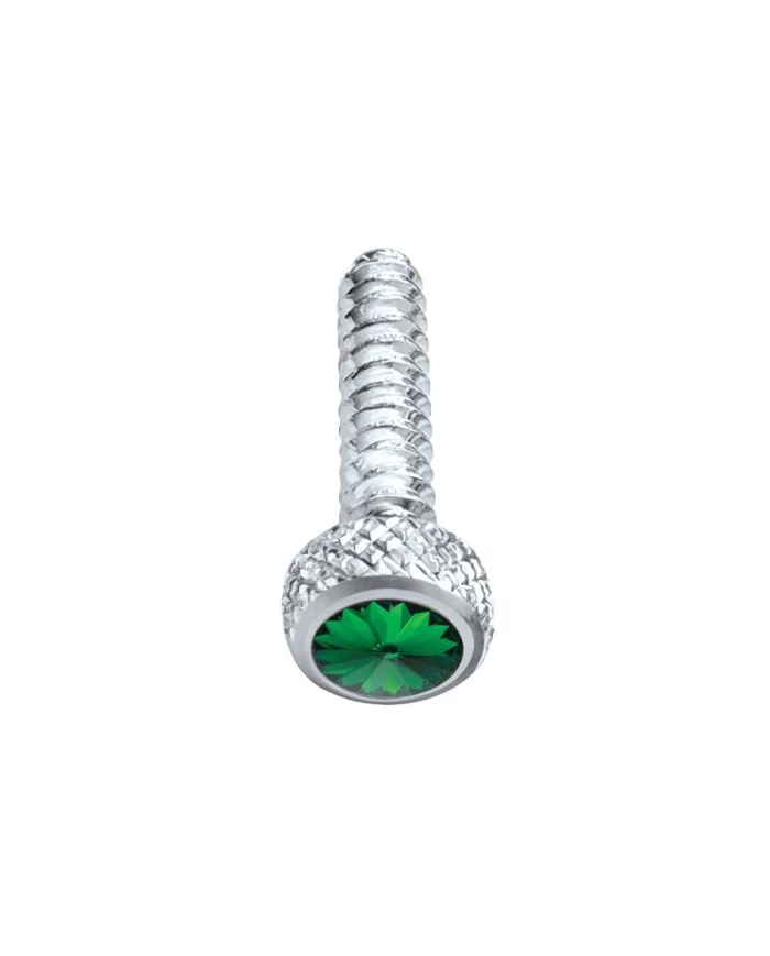 (2/CARD) CHROME FREIGHTLINER SHORT DASH SCREW W/ DIAMOND - GREEN