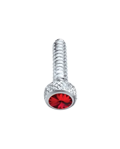 (2/CARD) CHROME FREIGHTLINER SHORT DASH SCREW W/ DIAMOND - RED (2/CARD) CHROME FREIGHTLINER SHORT DASH SCREW W/ DIAMOND - RED