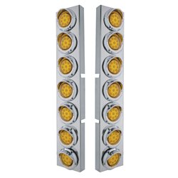 UP33626-SS Front Air Cleaner Bracket With 14X 9 Amber LED 2" Reflector Lights & Visors For KW Trucks-Amber Lens