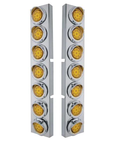 UP33626-SS Front Air Cleaner Bracket With 14X 9 Amber LED 2" Reflector Lights & Visors For KW Trucks-Amber Lens