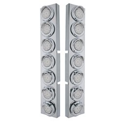 UP33627-SS Front Air Cleaner Bracket With 14X 9 Amber LED 2" Reflector Lights & Visors For KW Trucks-Clear Lens