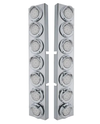 UP33627-SS Front Air Cleaner Bracket With 14X 9 Amber LED 2" Reflector Lights & Visors For KW Trucks-Clear Lens