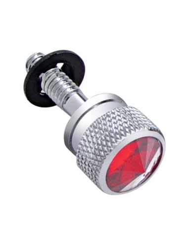 (6/CARD) CHROME PETERBILT DASH SCREW W/ DIAMOND - RED (6/CARD) CHROME PETERBILT DASH SCREW W/ DIAMOND - RED