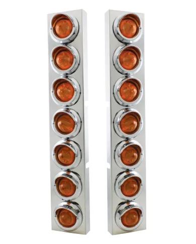 UP33630-SS Front Air Cleaner Brkt With 14X 9 Amber LED 2" Beehive Lights & Visors For KW Trucks -Amber Lens