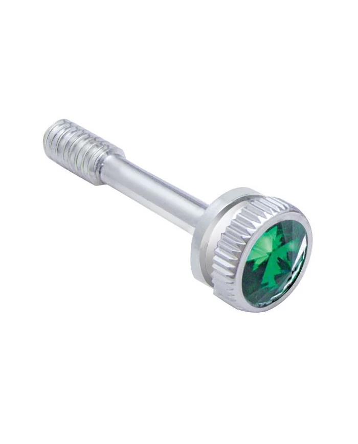 (5 /CARD) CHROME PETERBILT 357 DASH SCREW W/ DIAMOND - GREEN (5 /CARD) CHROME PETERBILT 357 DASH SCREW W/ DIAMOND - GREEN