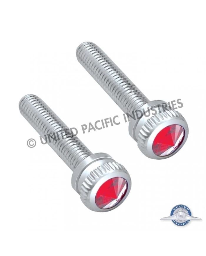 (6/CARD) CHROME 2002 KENWORTH DASH SCREW W/ DIAMOND - RED (6/CARD) CHROME 2002 KENWORTH DASH SCREW W/ DIAMOND - RED