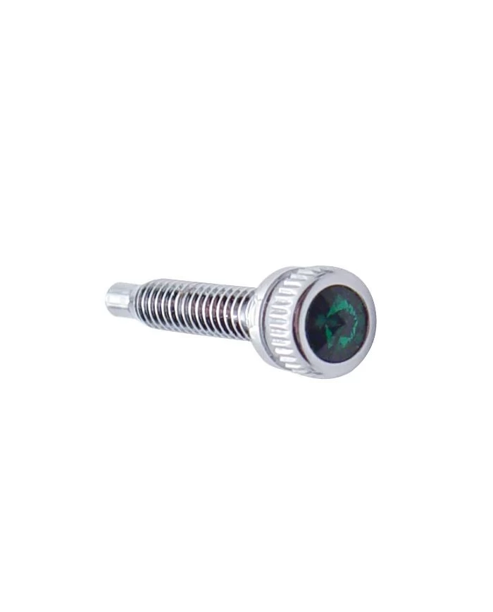 (6/CARD) CHROME INTERNATIONAL SHORT DASH SCREW W/ DIAMOND - GREEN (6/CARD) CHROME INTERNATIONAL SHORT DASH SCREW W/ DIAMOND - GREEN