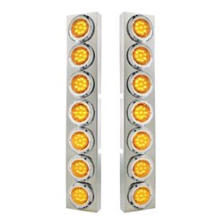 UP33724-SS Front Air Cleaner Bracket With 14X 9 LED 2" Lights & Bezel For KW Trucks -Amber LED & Lens